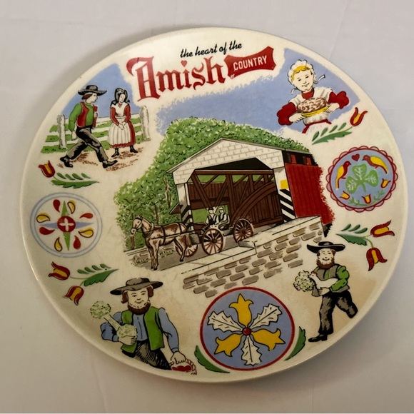 Vintage Amish Folk Art Plate, Collectible & Rustic Home Decor, Good Condition - Picture 3 of 14